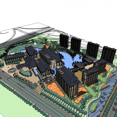  中式小区规划su模型 