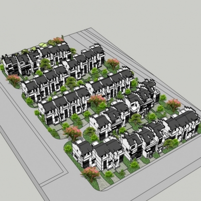  中式别墅区规划su模型 