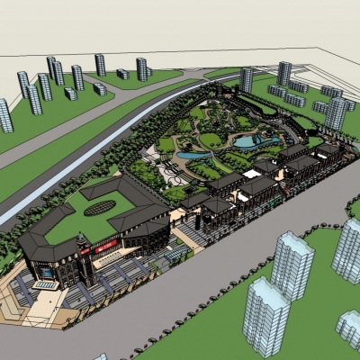  欧式小区规划su模型 