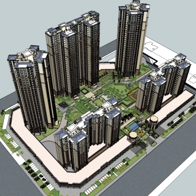  现代小区规划su模型 
