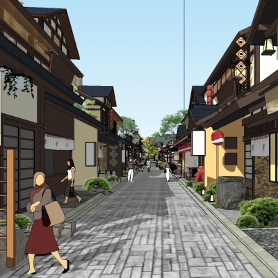  日式商业街su模型 