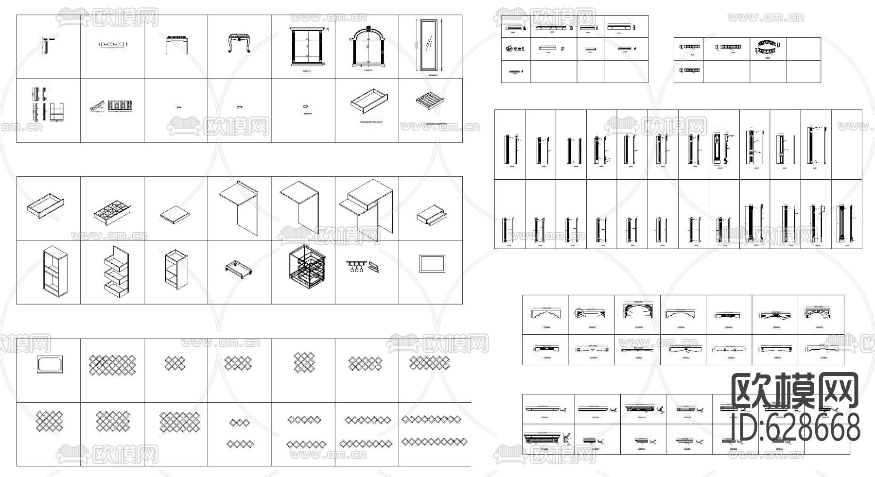 欧式楣板顶线酒柜 CAD图库下载