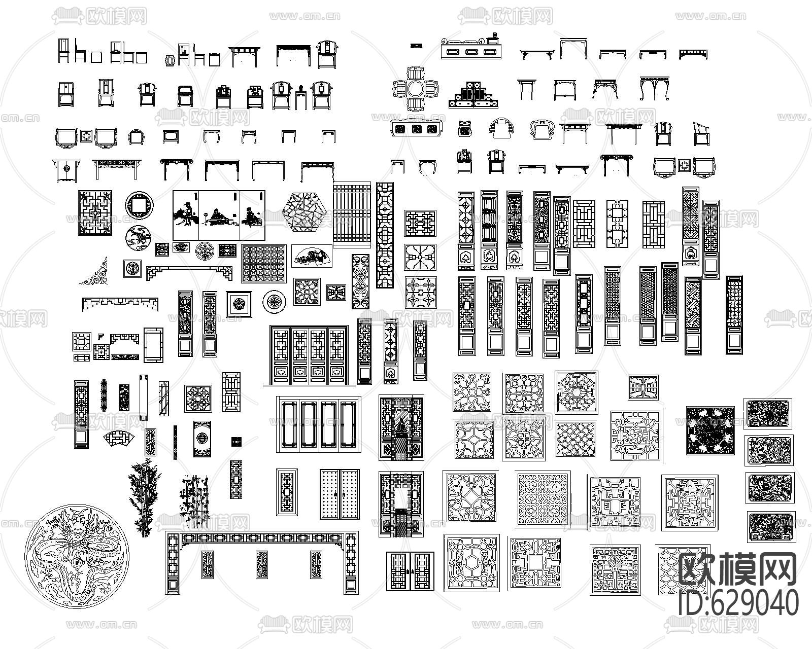 中式家具cad图库下载