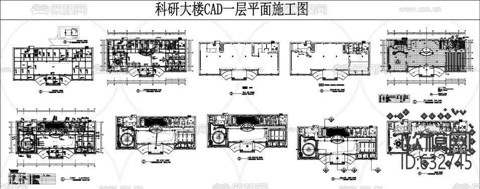 科研大樓一層平面CAD施工圖下載