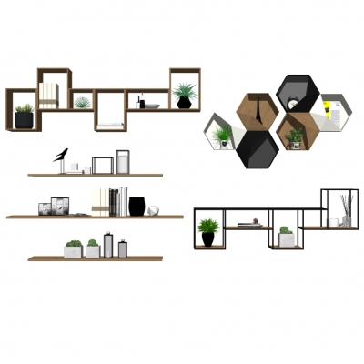  现代原木置物架搁板su模型 