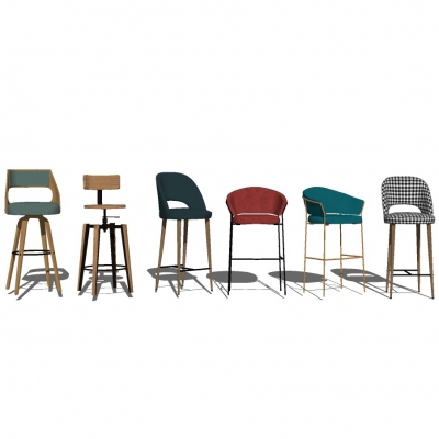  现代实木吧台椅组合su模型 