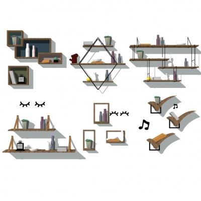 北欧置物架搁板摆件组合su模型 