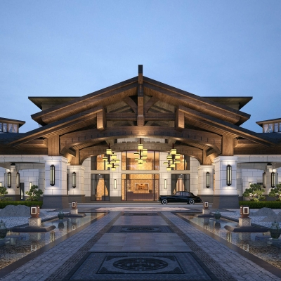 新中式会所建筑外观免费3d模型