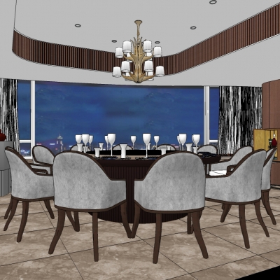 现代餐厅包厢su模型
