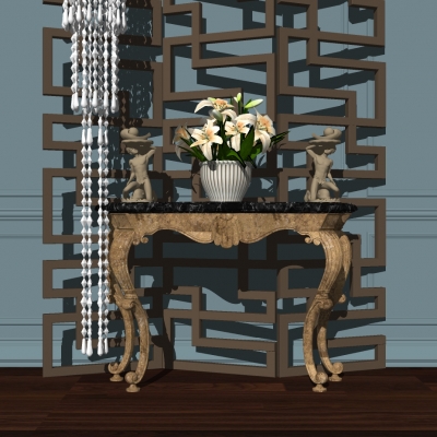 欧式端景条案su模型