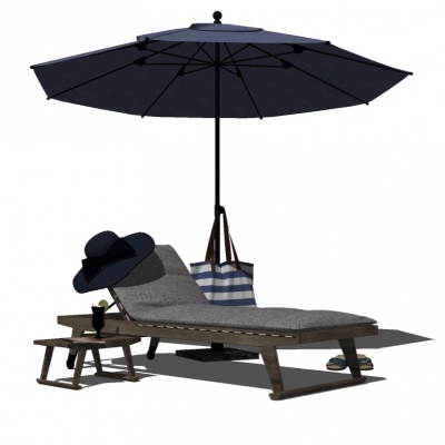  现代实木沙滩椅su模型 