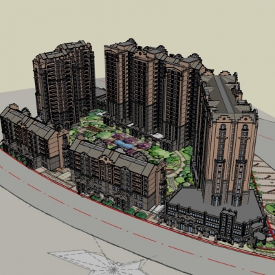  欧式小区规划su模型 