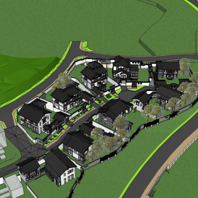  新中式别墅区规划su模型 