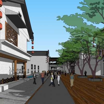  中式民俗商业街su模型 