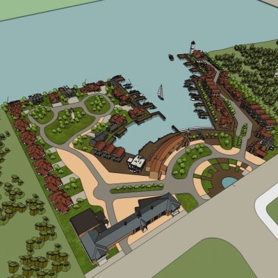  现代滨海别墅区规划su模型 