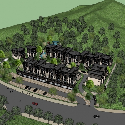  中式别墅区规划su模型 
