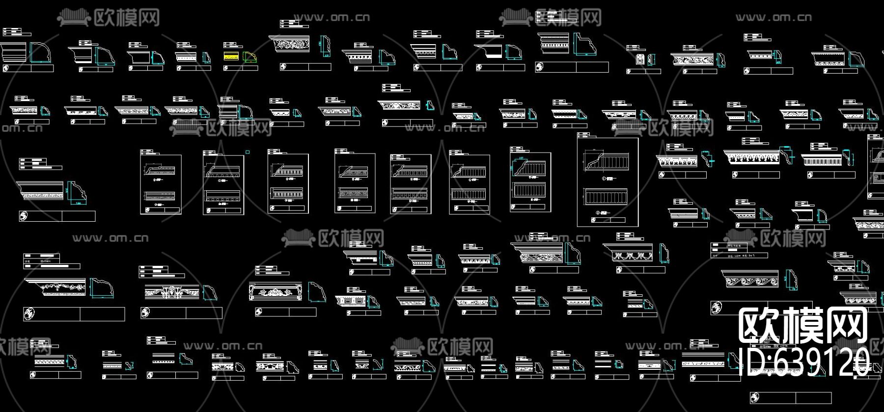 欧式线条 弧线 顶线 角花 窗线 镂空花纹 CAD图集下载（渲染图2）
