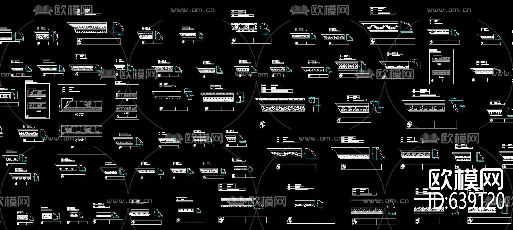 欧式线条 弧线 顶线 角花 窗线 镂空花纹 CAD图集下载（渲染图5）