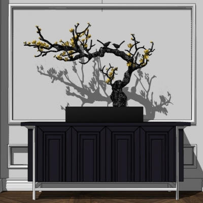 新中式边柜组合su模型