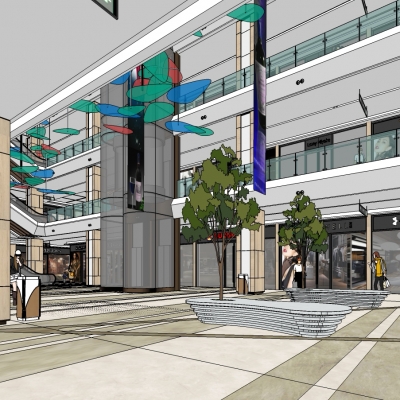  现代商场大厅su模型 