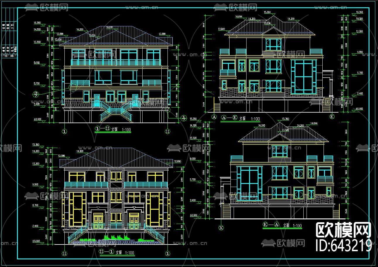 别墅建筑CAD施工图下载（渲染图3）
