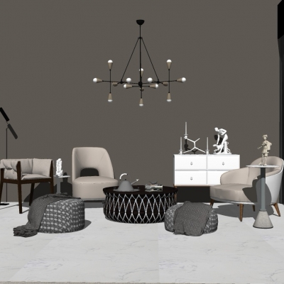 现代休闲椅沙发凳组合su模型