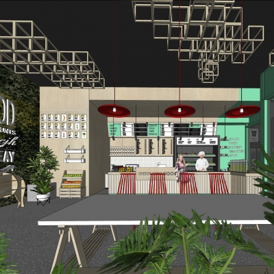  北欧茶餐厅su模型 