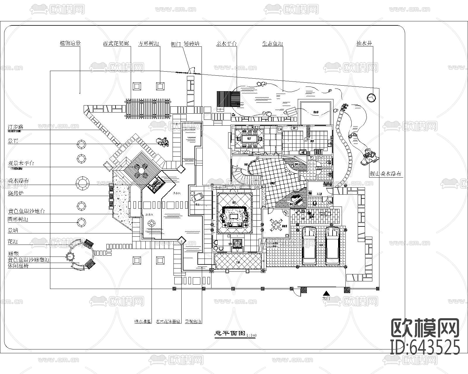 别墅庭院施工图纸下载（渲染图5）