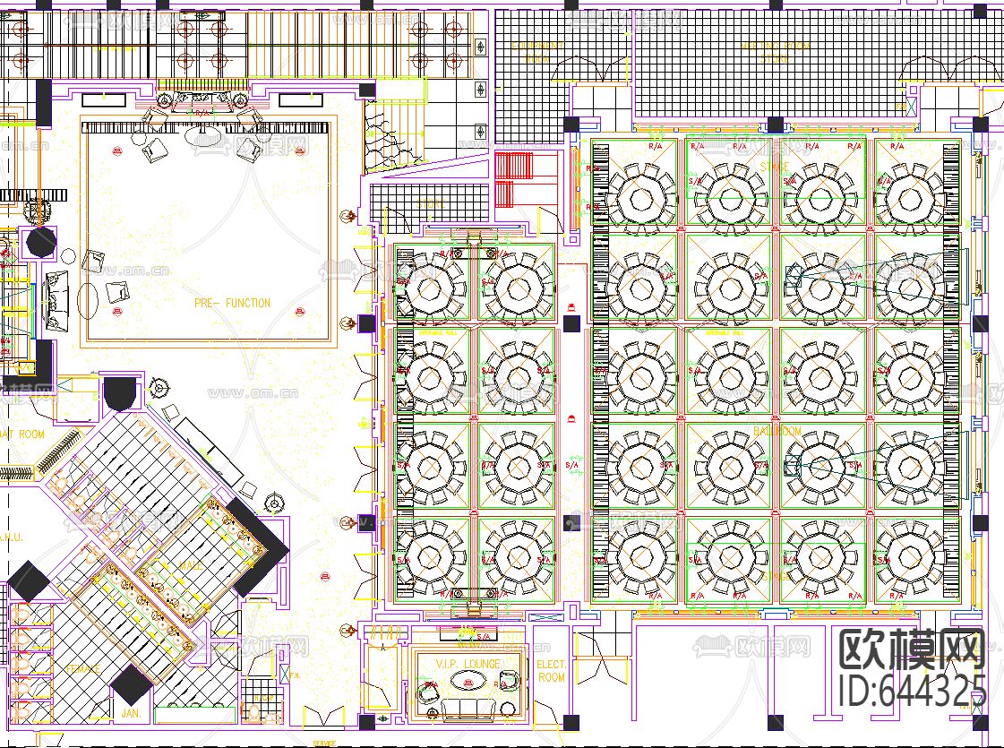 希尔顿酒店公共区域装修CAD施工图下载（渲染图1）