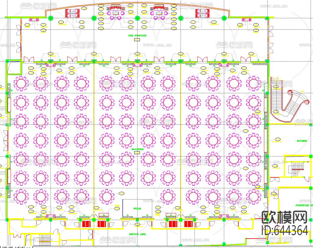 香格里拉酒店宴会厅装饰CAD施工图下载（渲染图1）
