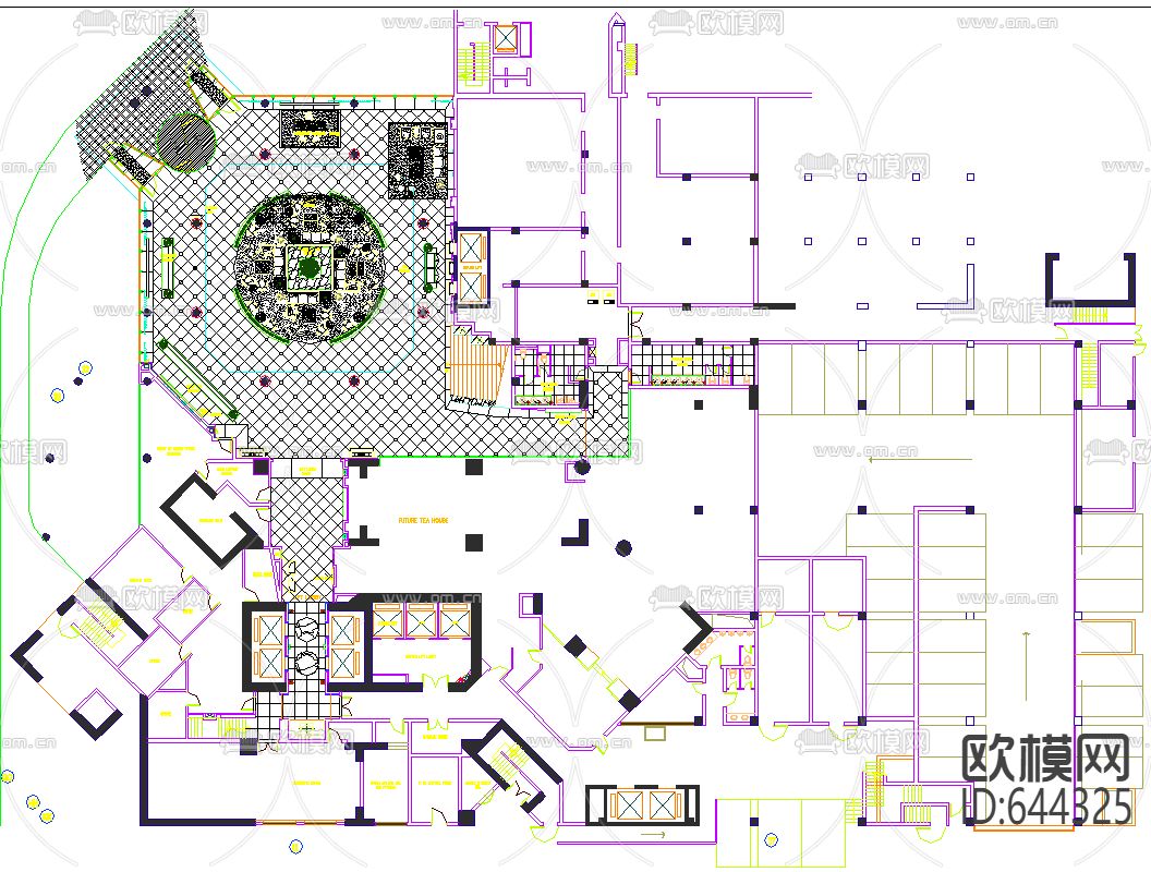 希尔顿酒店公共区域装修CAD施工图下载（渲染图5）