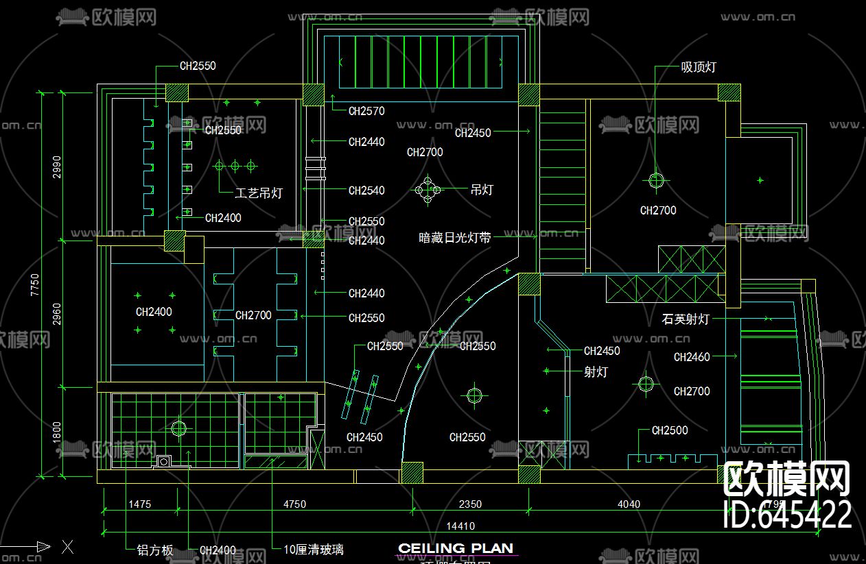 三室现代风格弧形书房装修CAD施工图下载（渲染图4）