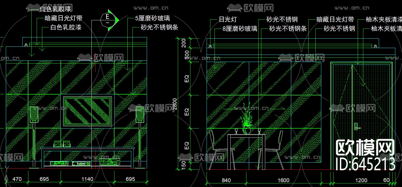 两室一厅现代风格装修CAD施工图下载（渲染图5）