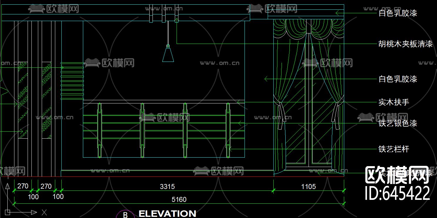 三室现代风格弧形书房装修CAD施工图下载（渲染图2）
