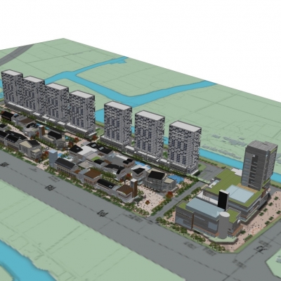  新中式步行商业街规划su模型 