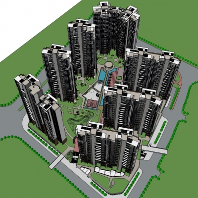  现代小区规划su模型 