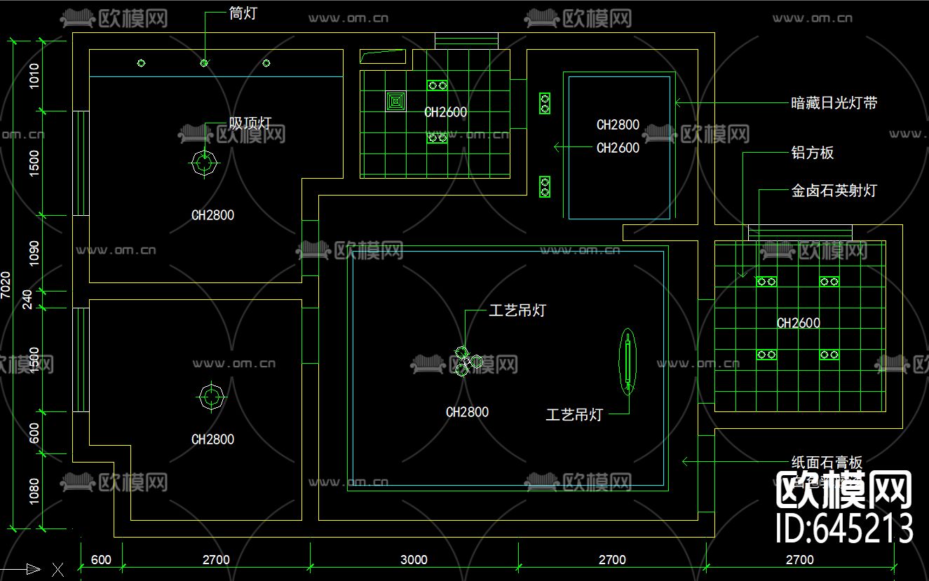 两室一厅现代风格装修CAD施工图下载（渲染图2）