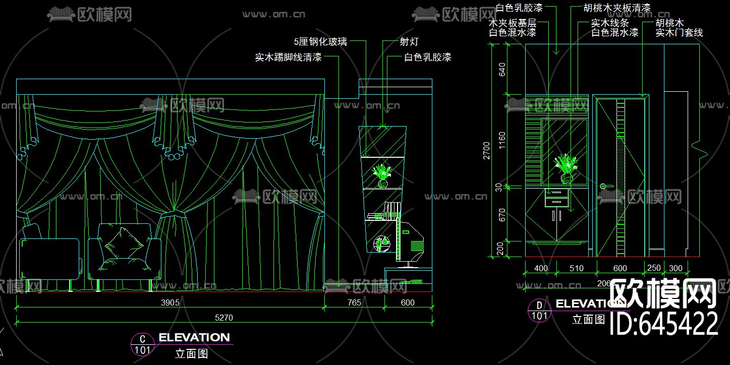 三室现代风格弧形书房装修CAD施工图下载（渲染图3）