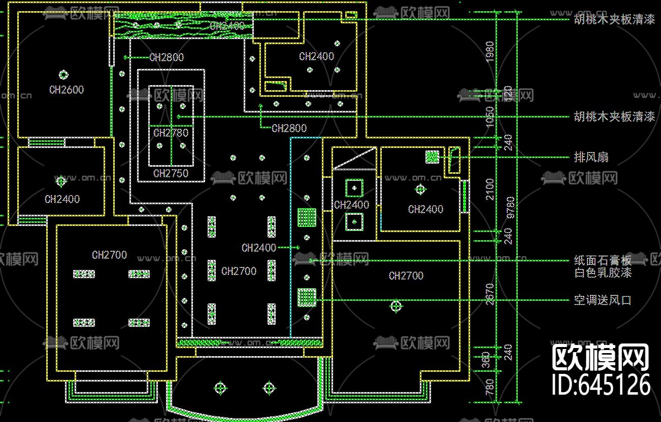 实木原色两室两厅装修CAD施工图下载（渲染图5）
