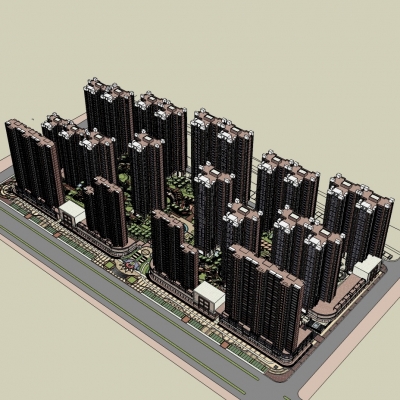  现代小区规划su模型 