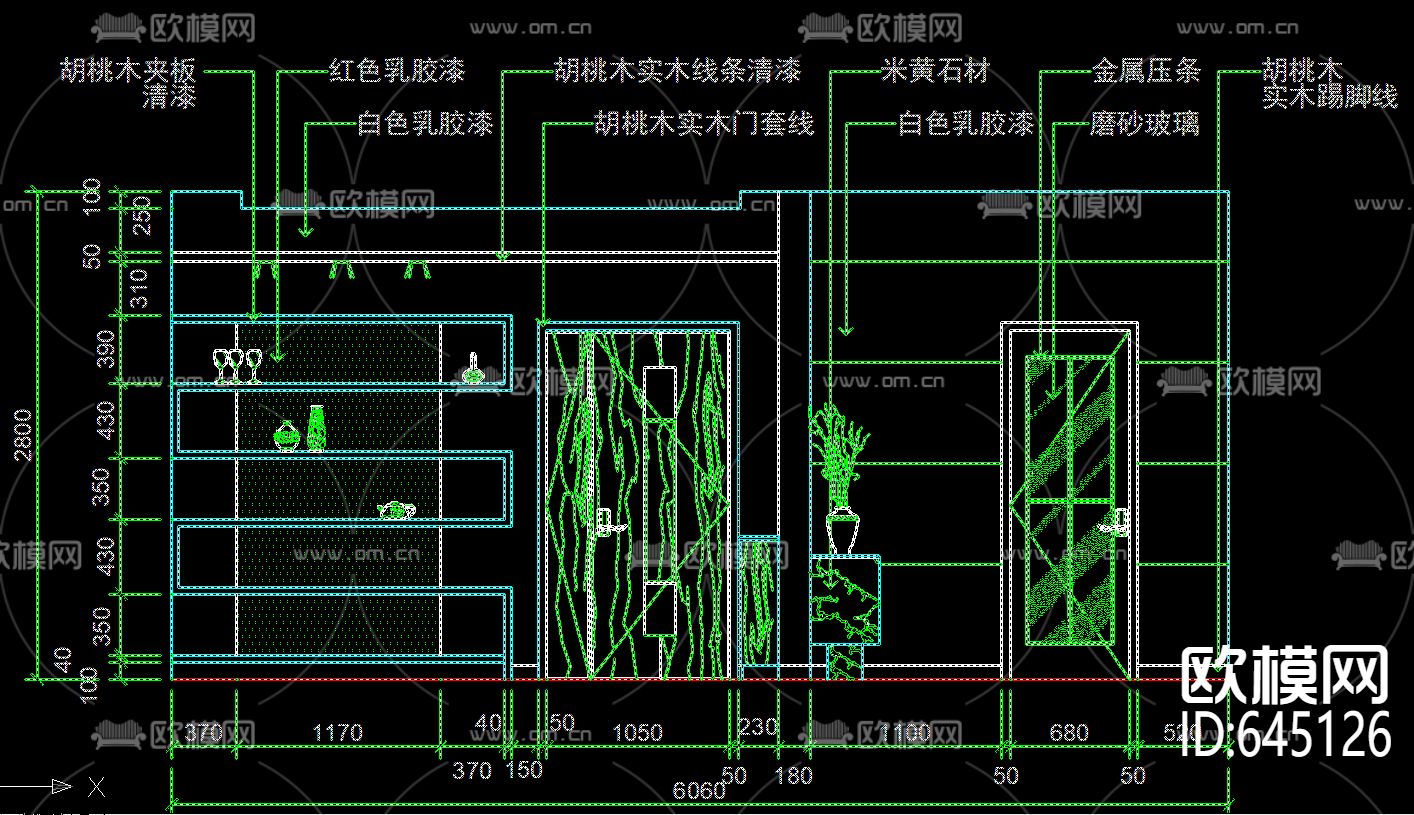 实木原色两室两厅装修CAD施工图下载（渲染图2）