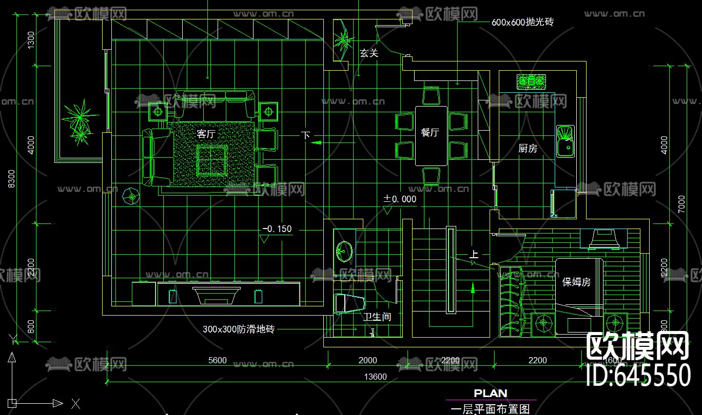 复式楼现代风格装修CAD施工图下载（渲染图3）