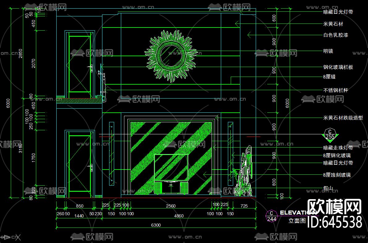 三层别墅带屋顶花园中式风格装修CAD施工图下载（渲染图5）