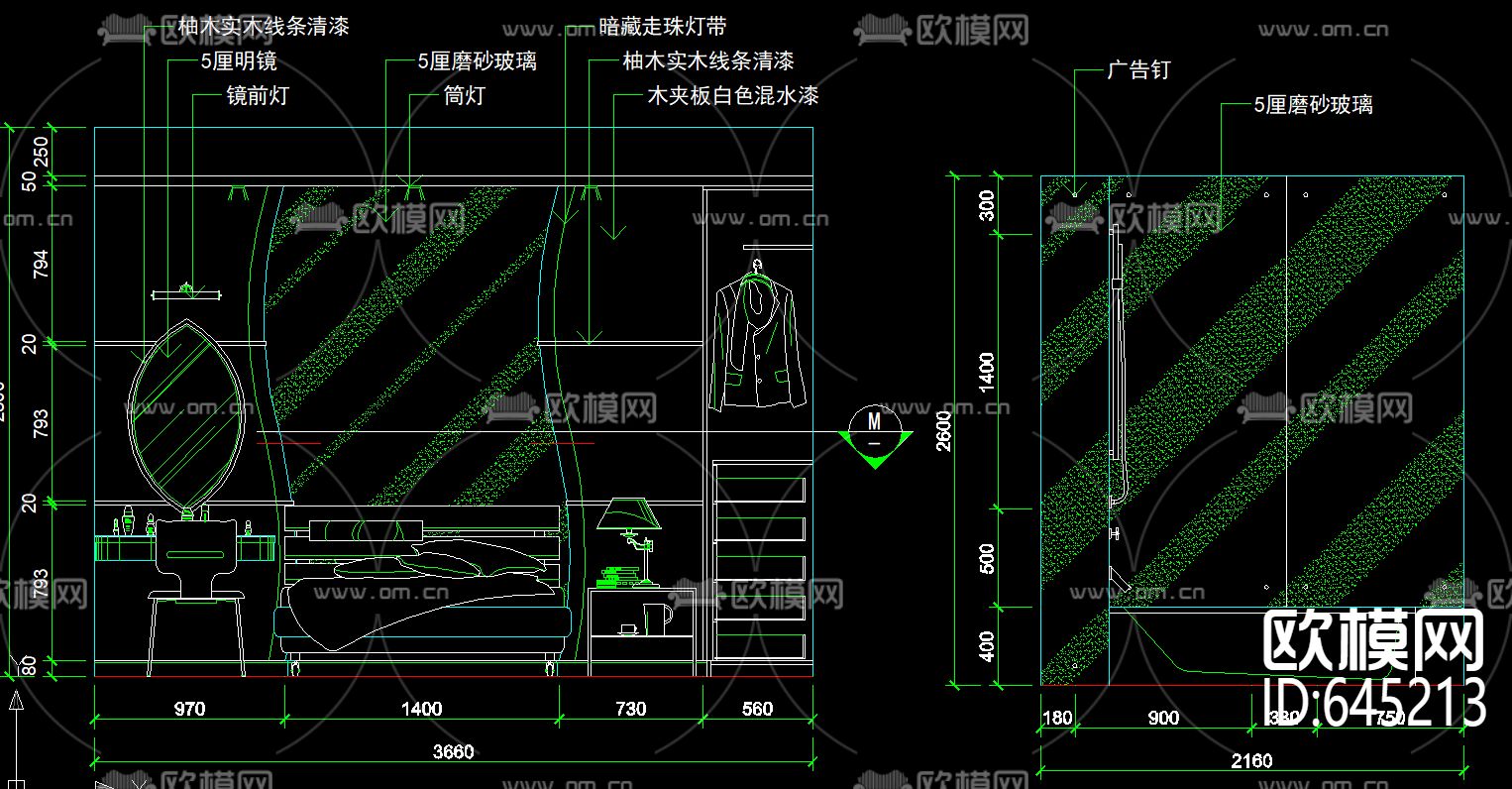 两室一厅现代风格装修CAD施工图下载（渲染图4）