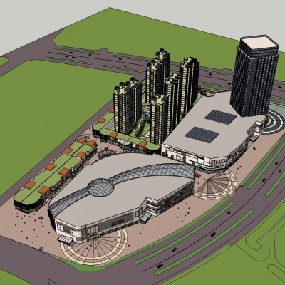  现代商业区规划su模型 