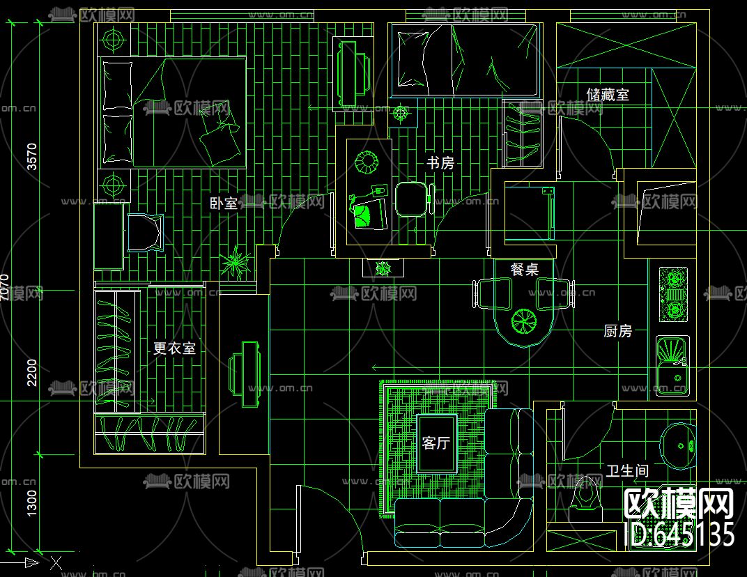 小三房原木纯色装饰CAD施工图下载（渲染图1）