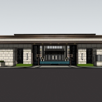  新中式休闲会所su模型 