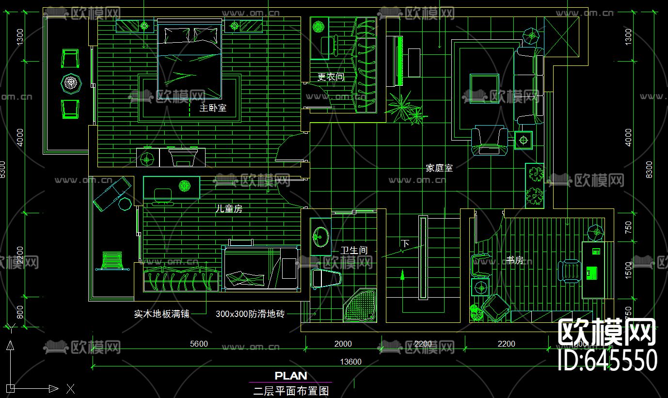 复式楼现代风格装修CAD施工图下载（渲染图1）