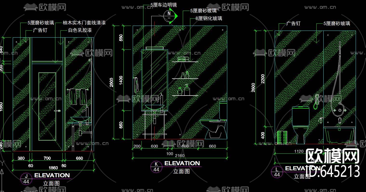 两室一厅现代风格装修CAD施工图下载（渲染图3）