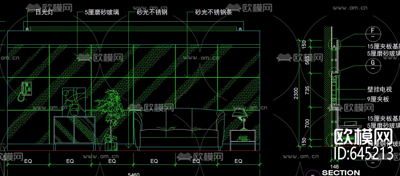 两室一厅现代风格装修CAD施工图下载（渲染图6）